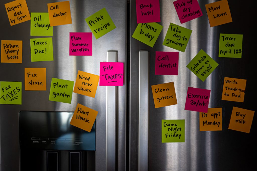 A fridge filled with sticky note to-dos is a reality for some homeschool moms.