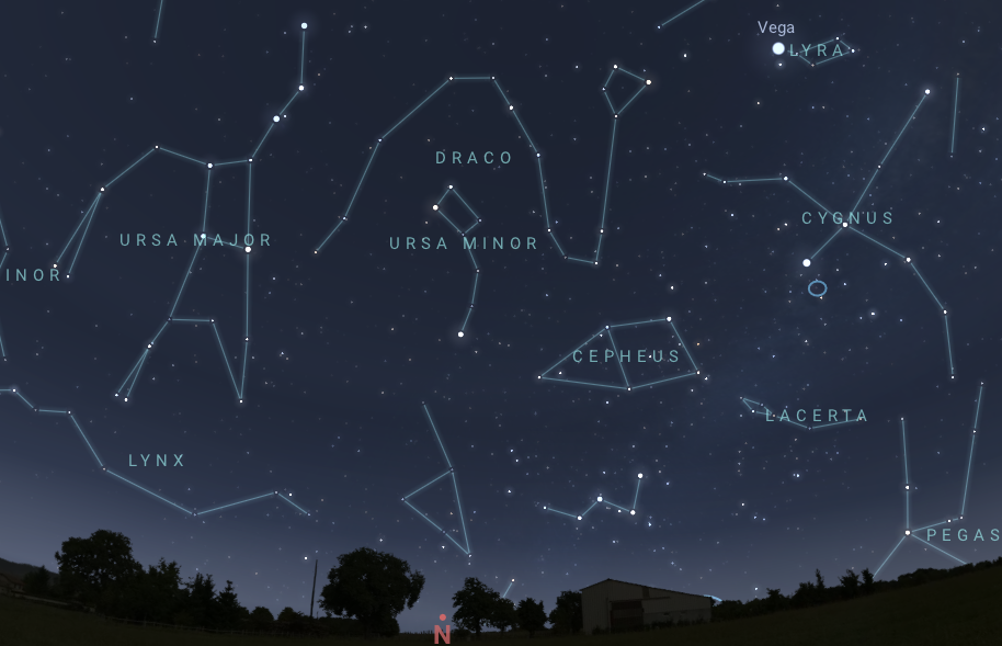 A screenshot of the Stellarium Web application showing constellations