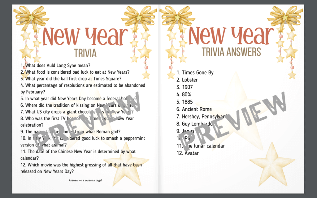 A screenshot of a flip book of New Year printable games, made in Designrr software.